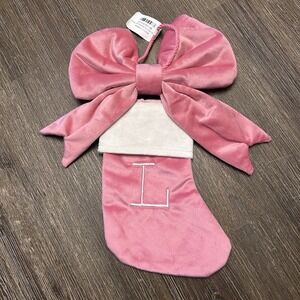 Christmas 11 Inch Pink Bow With L Monogram Ornament Stocking Holiday